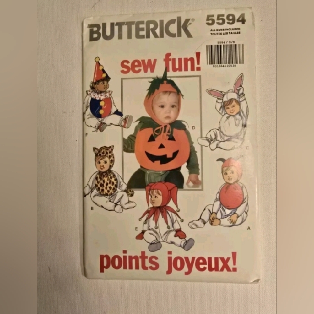 Infants' Costume ©1991 Butterick sew fun! Sewing Pattern # 5594 One Size UNCUT